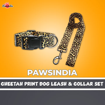 Pawsindia Cheetah Printed Nylon Collar & Leash set for Dogs - Large/ X-Large